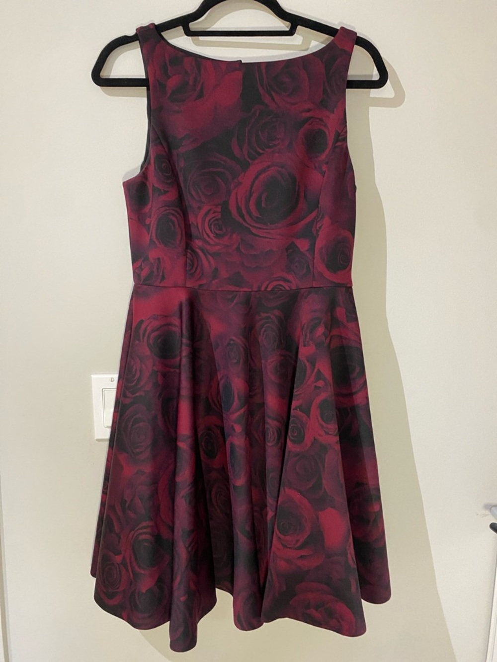 Elle by RW&CO Burgundy and Black Rose-Print Fit & Flare Mini Dress